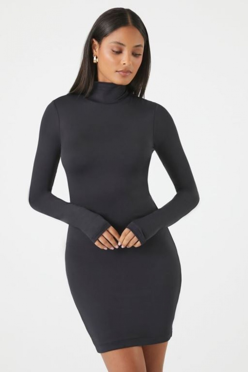 Vestido Forever 21 Turtleneck Contour Mini Mujer Negras | K73b5T8qhfo