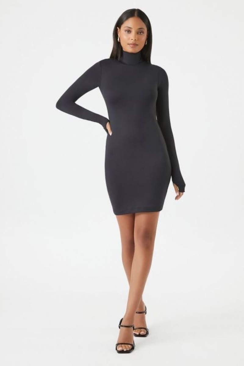 Vestido Forever 21 Turtleneck Contour Mini Mujer Negras | K73b5T8qhfo