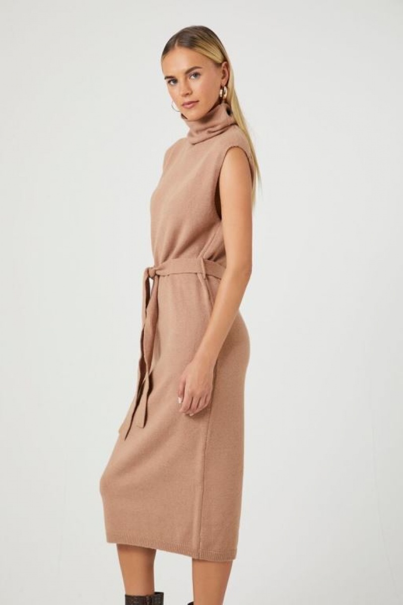 Vestido Forever 21 Turtleneck Midi Mujer Gris Marrones | ziSeTyJGal3