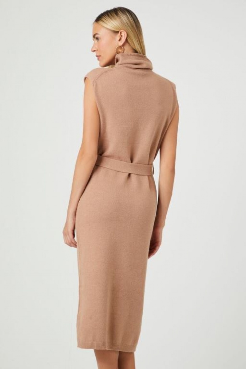 Vestido Forever 21 Turtleneck Midi Mujer Gris Marrones | ziSeTyJGal3