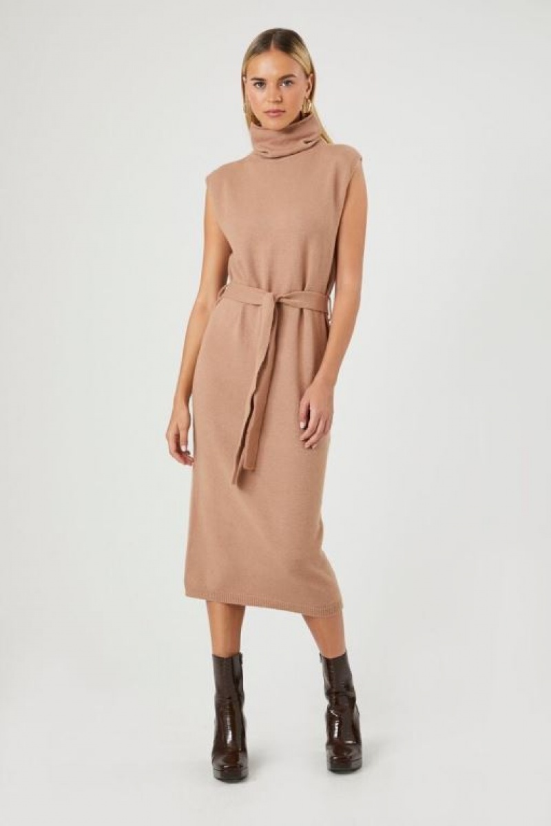 Vestido Forever 21 Turtleneck Midi Mujer Gris Marrones | ziSeTyJGal3