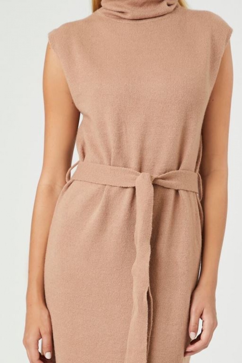 Vestido Forever 21 Turtleneck Midi Mujer Gris Marrones | ziSeTyJGal3