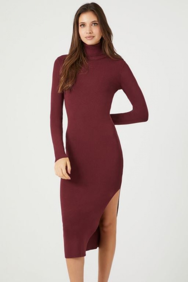 Vestido Forever 21 Turtleneck Midi Mujer Burdeos | dx2oxPf7Aly