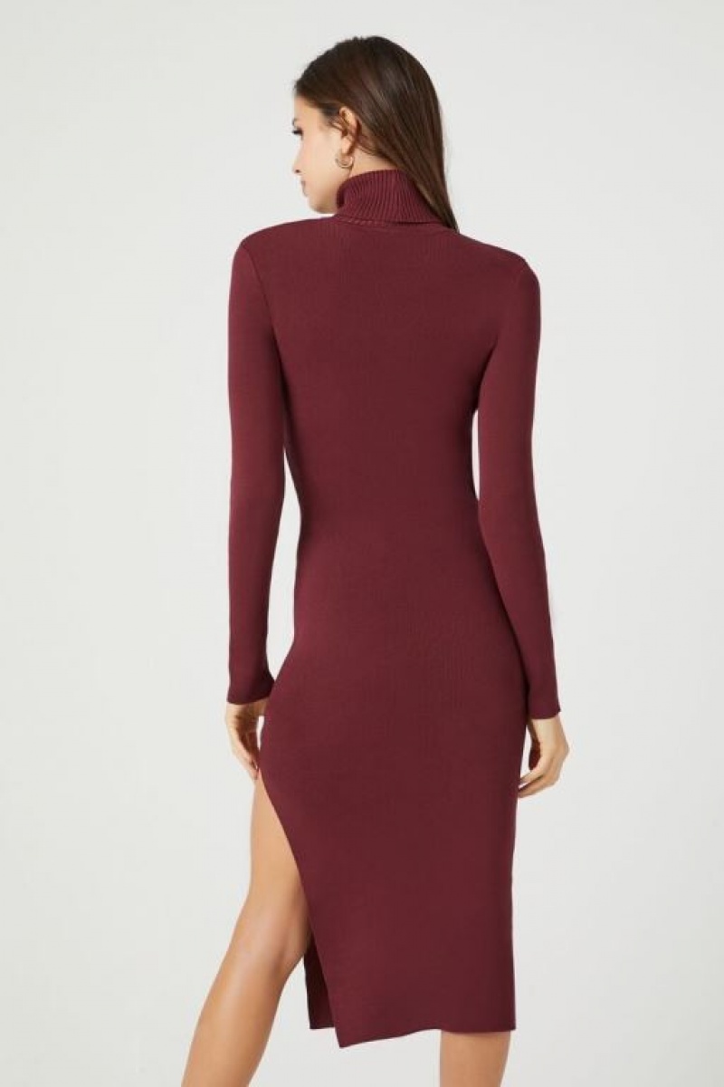 Vestido Forever 21 Turtleneck Midi Mujer Burdeos | dx2oxPf7Aly