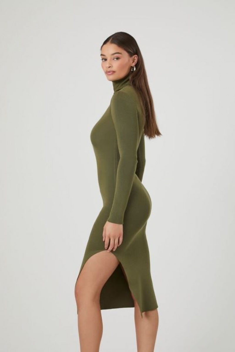 Vestido Forever 21 Turtleneck Midi Mujer Gris Verde | LuLqzZEz93F