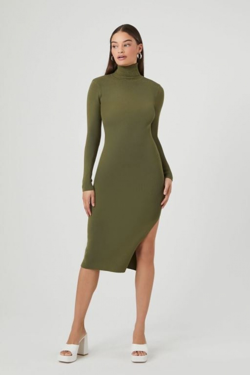 Vestido Forever 21 Turtleneck Midi Mujer Gris Verde | LuLqzZEz93F