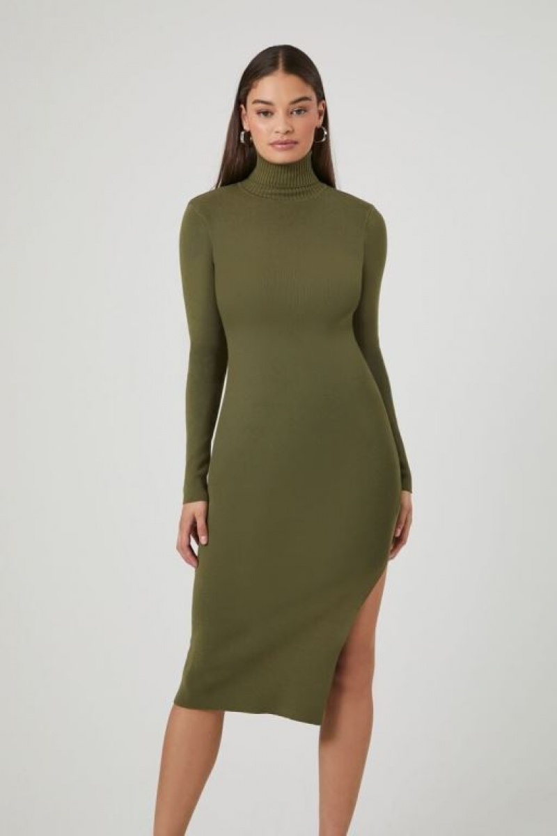 Vestido Forever 21 Turtleneck Midi Mujer Gris Verde | LuLqzZEz93F