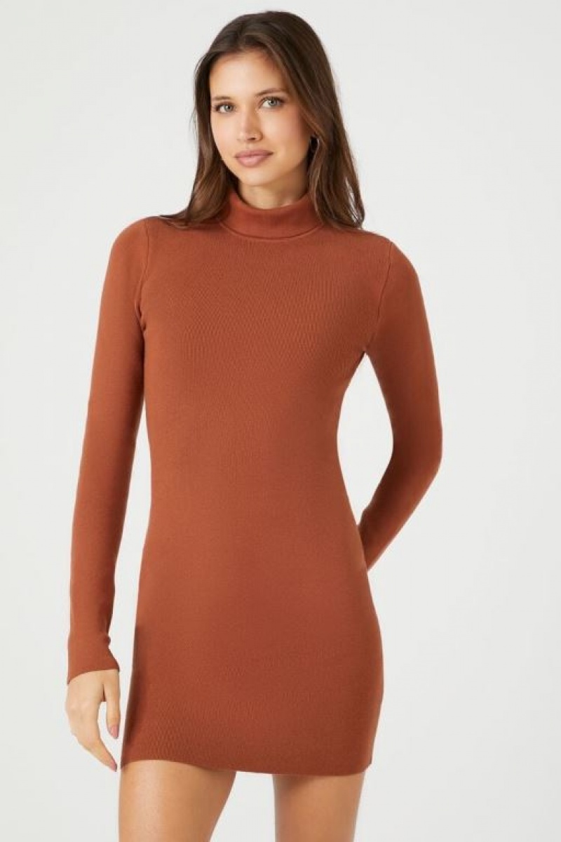 Vestido Forever 21 Turtleneck Mini Mujer Marrones | 4iLhkeMOQxP