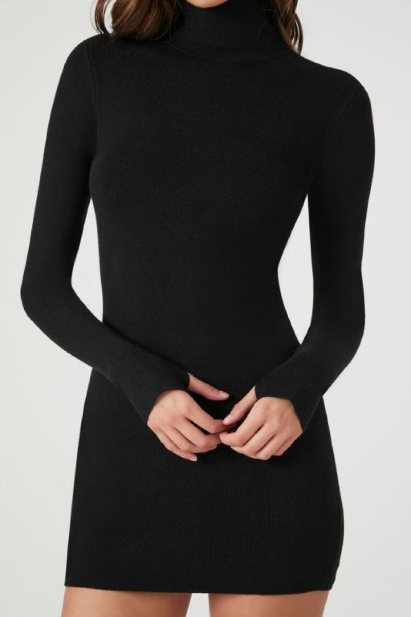 Vestido Forever 21 Turtleneck Mini Mujer Negras | rPZQWj2DAdl