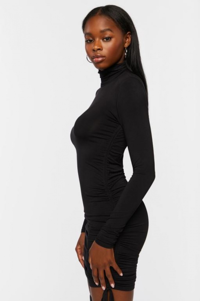 Vestido Forever 21 Turtleneck Ruched Mini Mujer Negras | iO2ag1JBRYc