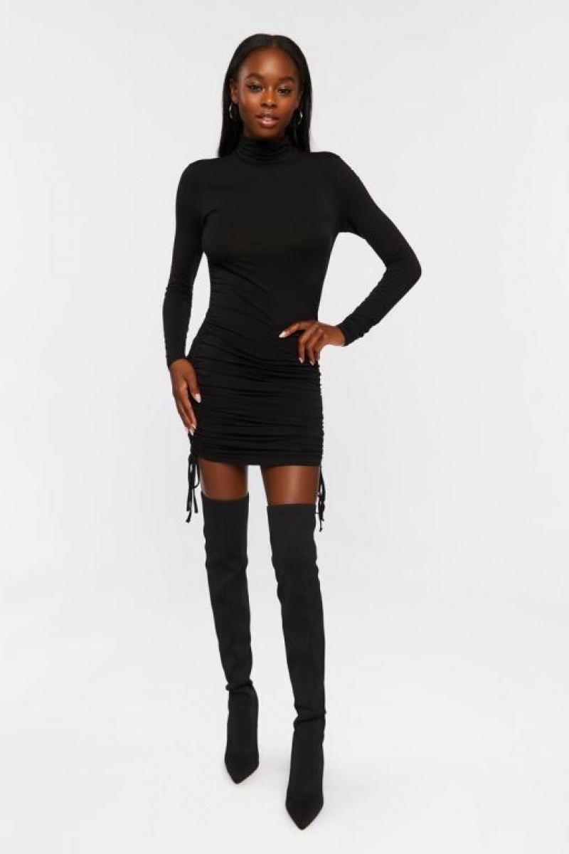 Vestido Forever 21 Turtleneck Ruched Mini Mujer Negras | iO2ag1JBRYc