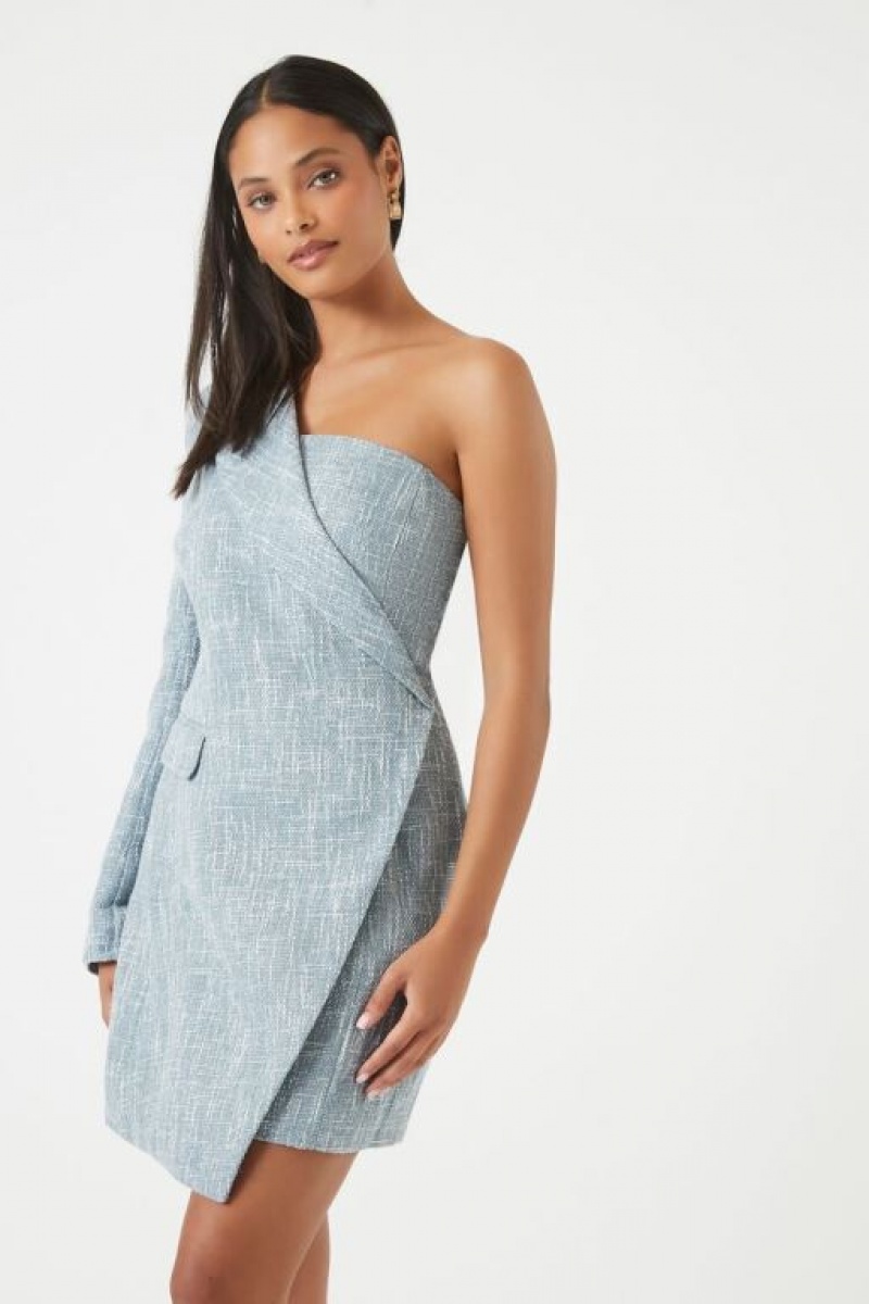 Vestido Forever 21 Tweed One Shoulder Mini Mujer Azules | ugBdbwwaJzA