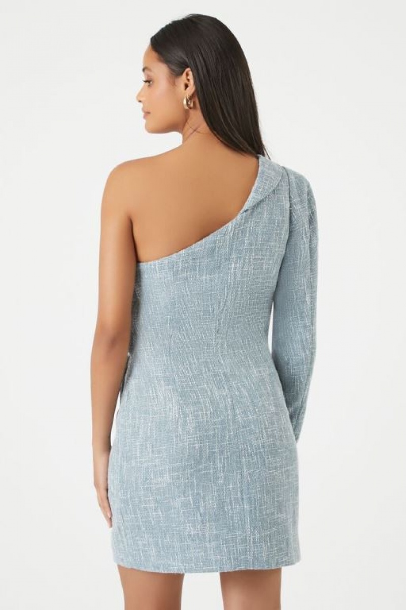 Vestido Forever 21 Tweed One Shoulder Mini Mujer Azules | ugBdbwwaJzA