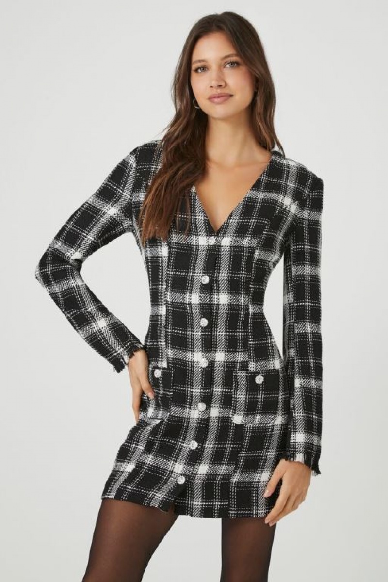 Vestido Forever 21 Tweed Plaid Mini Mujer Negras Blancas | 8QPdT3NJqzZ