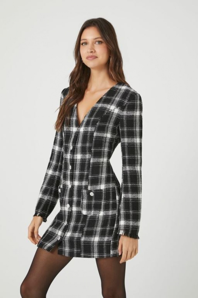 Vestido Forever 21 Tweed Plaid Mini Mujer Negras Blancas | 8QPdT3NJqzZ