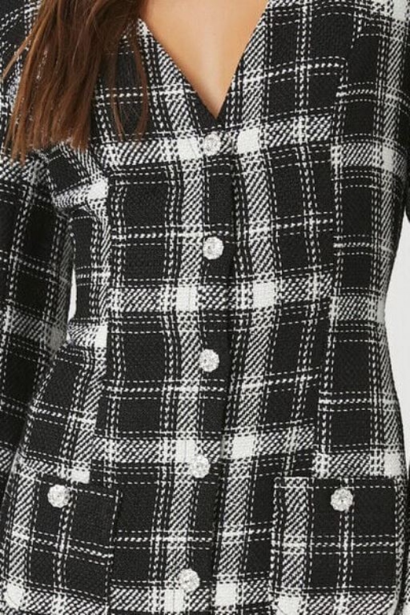 Vestido Forever 21 Tweed Plaid Mini Mujer Negras Blancas | 8QPdT3NJqzZ