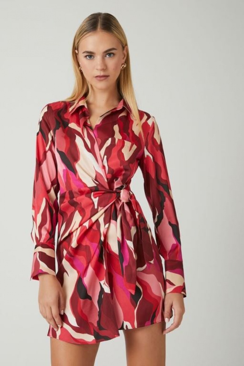 Vestido Forever 21 Twill Abstract Print Wrap Mujer Burdeos Multicolor | vneodZj16tf