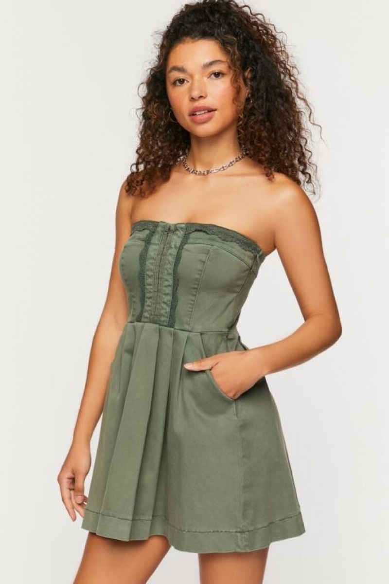 Vestido Forever 21 Twill Crochet Trim Strapless Mini Mujer Tea | mkMAql1dfQy