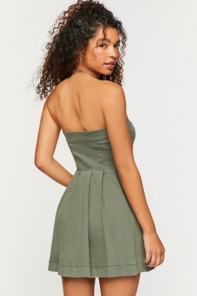 Vestido Forever 21 Twill Crochet Trim Strapless Mini Mujer Tea | mkMAql1dfQy