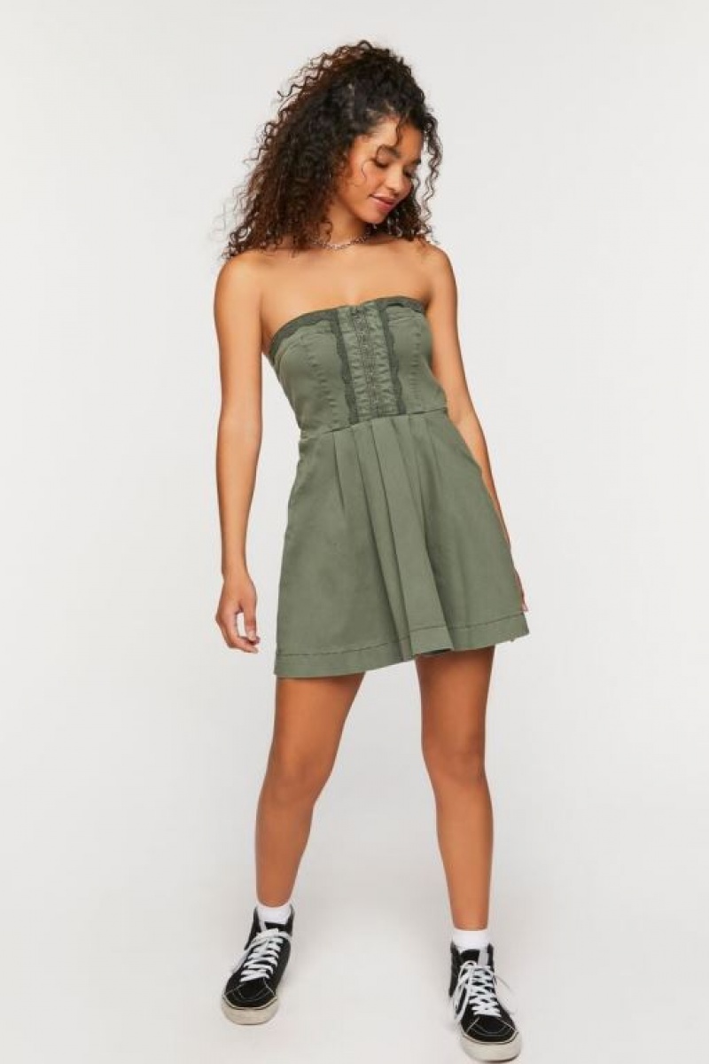 Vestido Forever 21 Twill Crochet Trim Strapless Mini Mujer Tea | mkMAql1dfQy