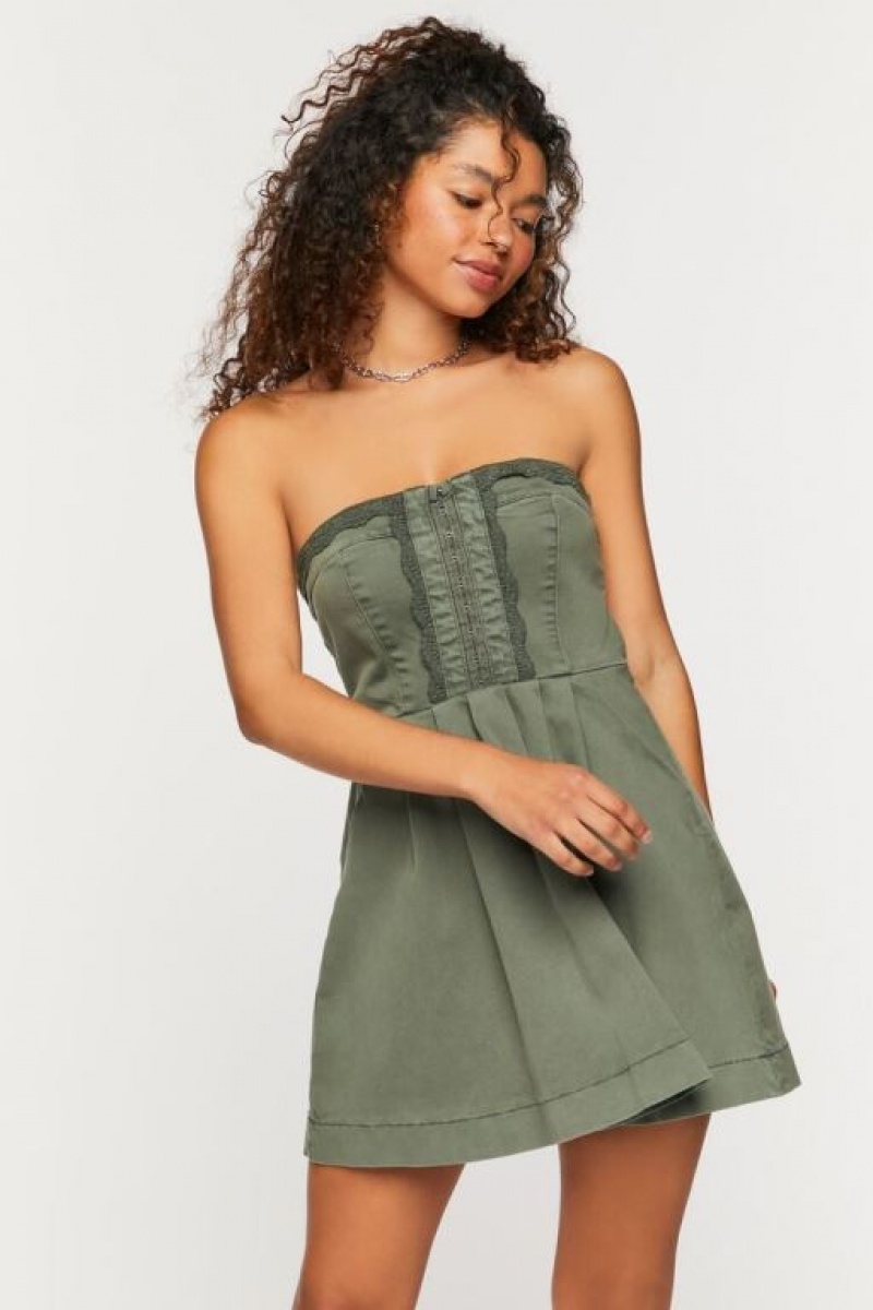 Vestido Forever 21 Twill Crochet Trim Strapless Mini Mujer Tea | mkMAql1dfQy