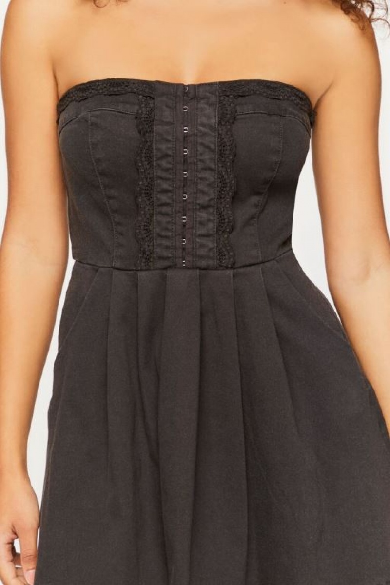 Vestido Forever 21 Twill Crochet Trim Strapless Mini Mujer Negras | 4U7MQvnk2xO