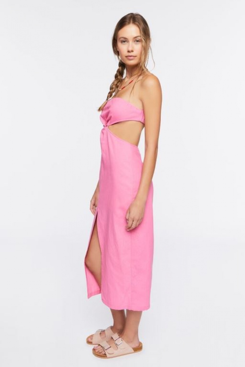 Vestido Forever 21 Twisted Strapless Midi Mujer Rosas | qZgzWi3lUTj