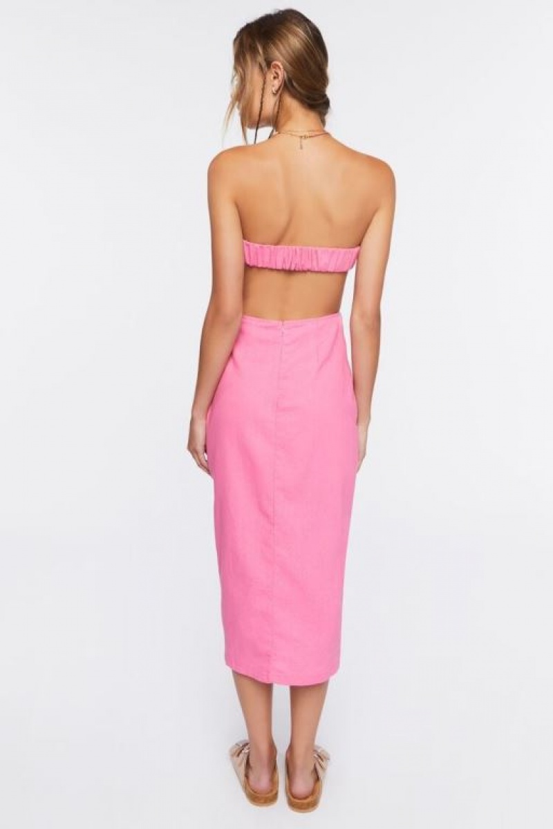 Vestido Forever 21 Twisted Strapless Midi Mujer Rosas | qZgzWi3lUTj