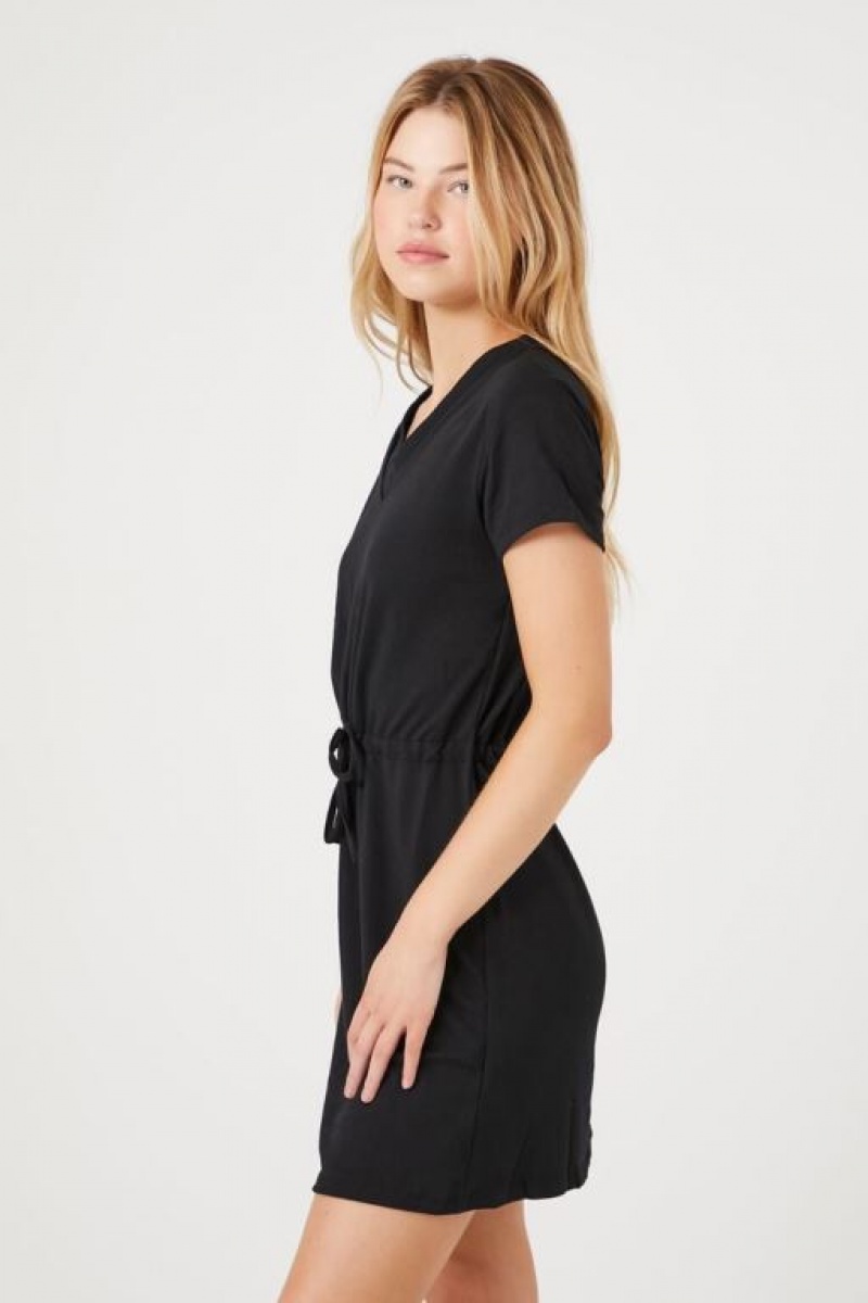 Vestido Forever 21 V Neck Drawstring Mini Mujer Negras | YWWQnSI4NL8