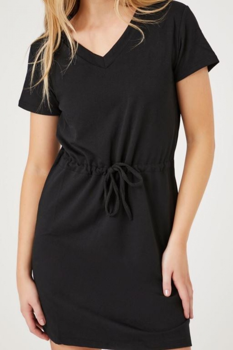 Vestido Forever 21 V Neck Drawstring Mini Mujer Negras | YWWQnSI4NL8