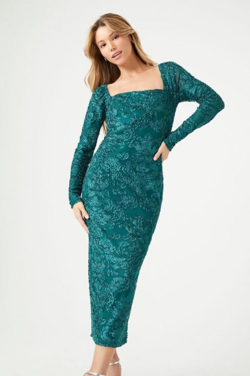 Vestido Forever 21 Velvet Baroque Midi Mujer Turquesa | A2iLxKX2Dew