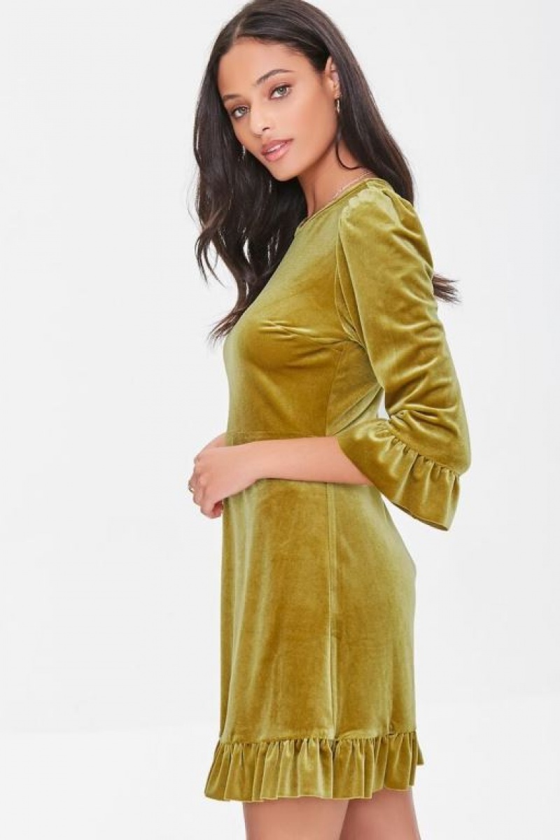 Vestido Forever 21 Velvet Flounce Mini Mujer Doradas | LoXy9MpkWWL