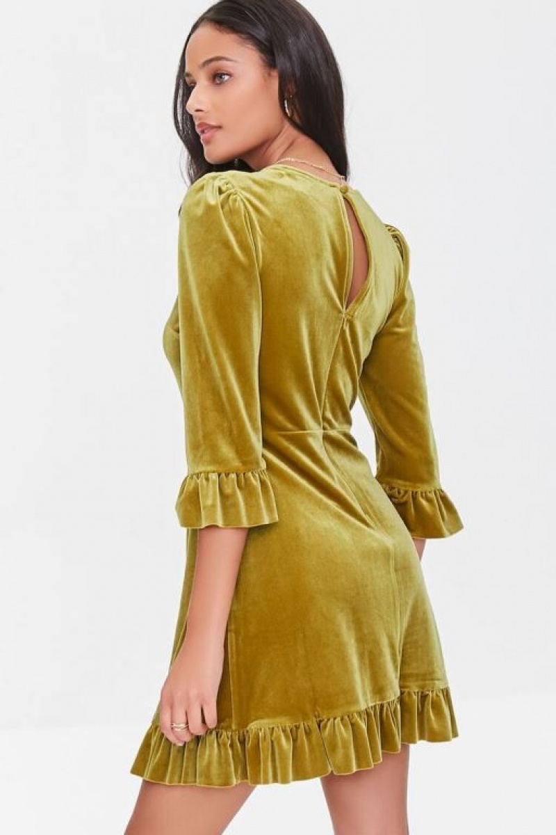 Vestido Forever 21 Velvet Flounce Mini Mujer Doradas | LoXy9MpkWWL