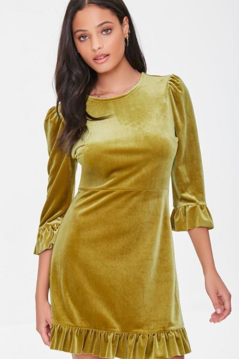 Vestido Forever 21 Velvet Flounce Mini Mujer Doradas | LoXy9MpkWWL