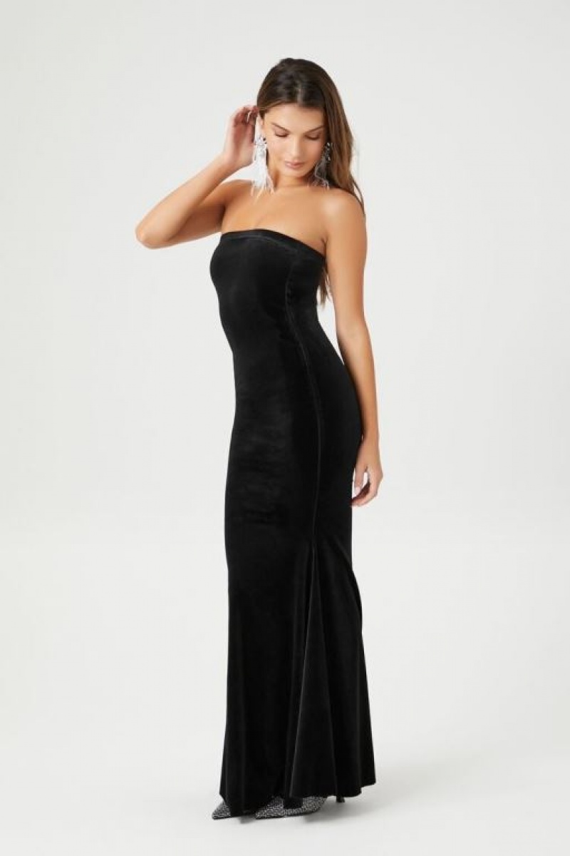 Vestido Forever 21 Velvet Strapless Maxi Mujer Negras | XuI8y3kWX83