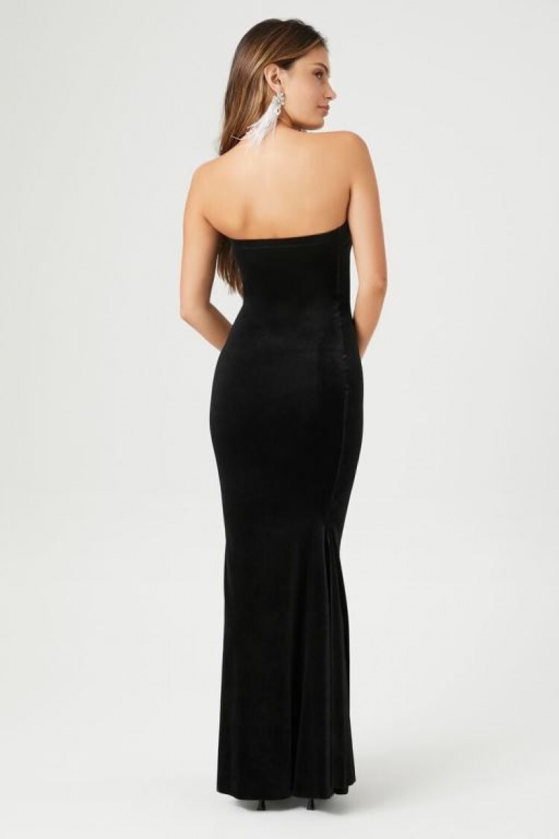 Vestido Forever 21 Velvet Strapless Maxi Mujer Negras | XuI8y3kWX83