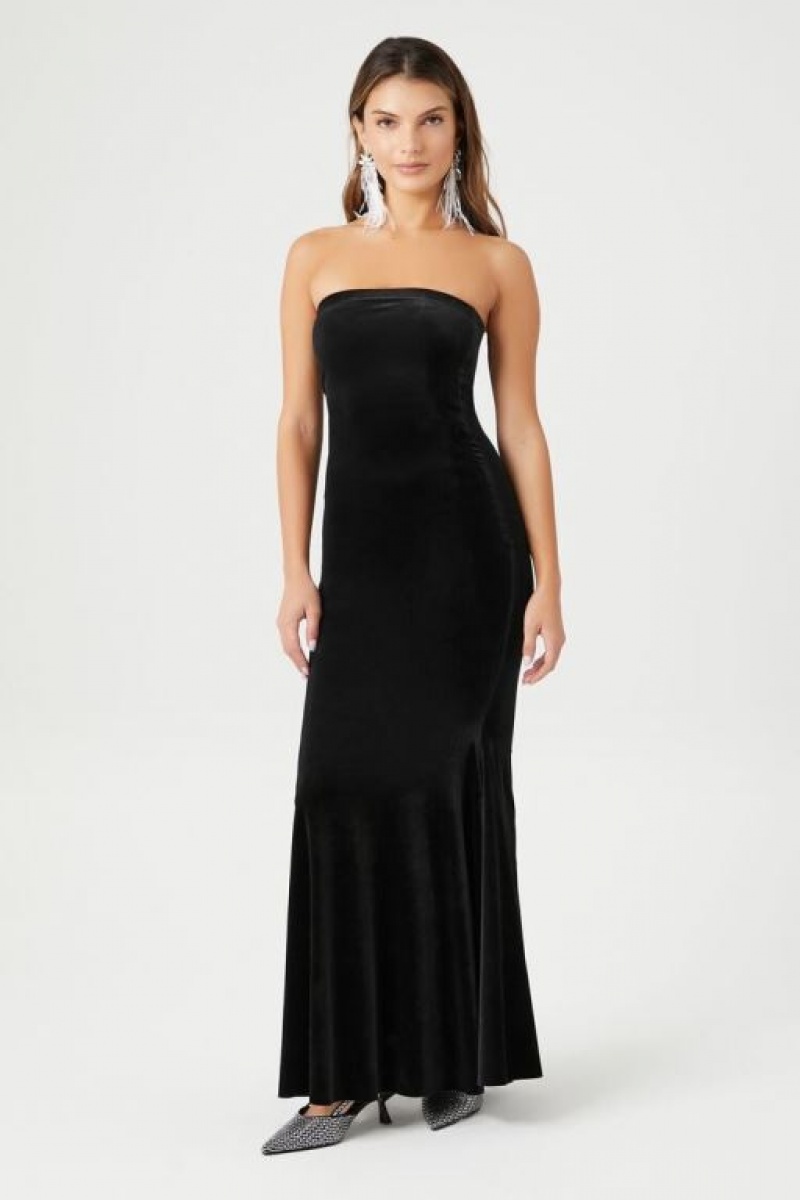 Vestido Forever 21 Velvet Strapless Maxi Mujer Negras | XuI8y3kWX83