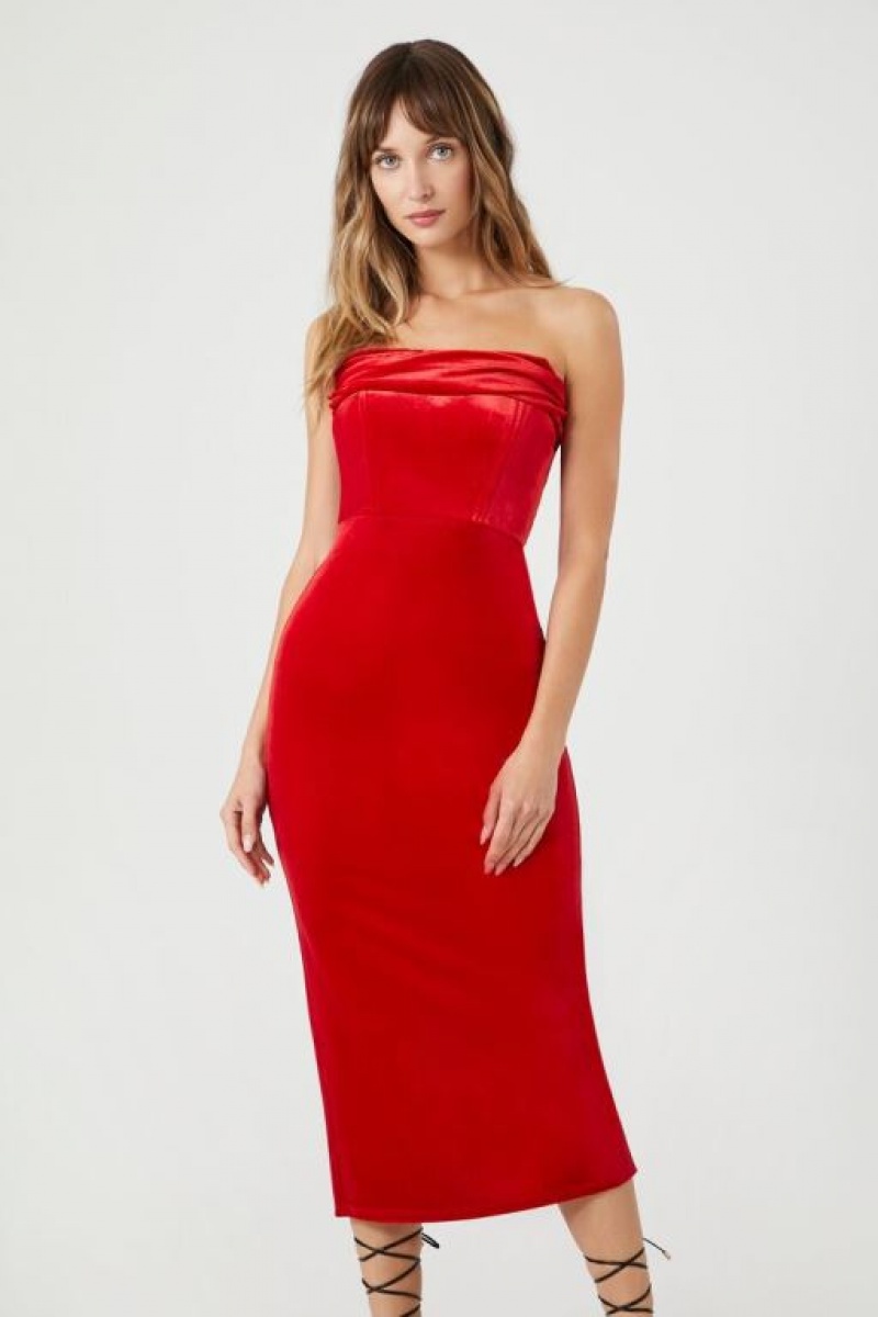 Vestido Forever 21 Velvet Tube Midi Mujer Rojas | p2qNRmdftrI