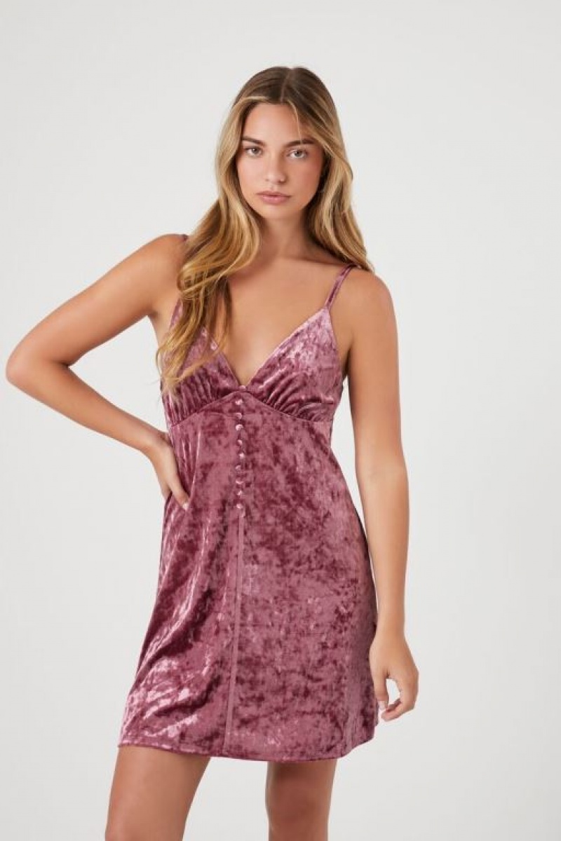 Vestido Forever 21 Velvet V Neck Mini Mujer Burdeos | QyptJfzYegr