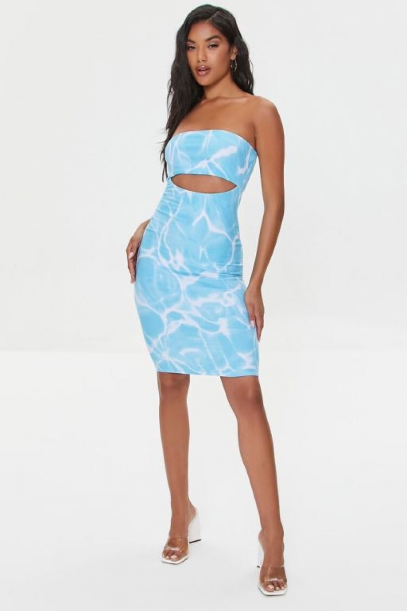 Vestido Forever 21 Water Print Cutout Tube Mujer Azules Multicolor | ZHAaEqvVmuh