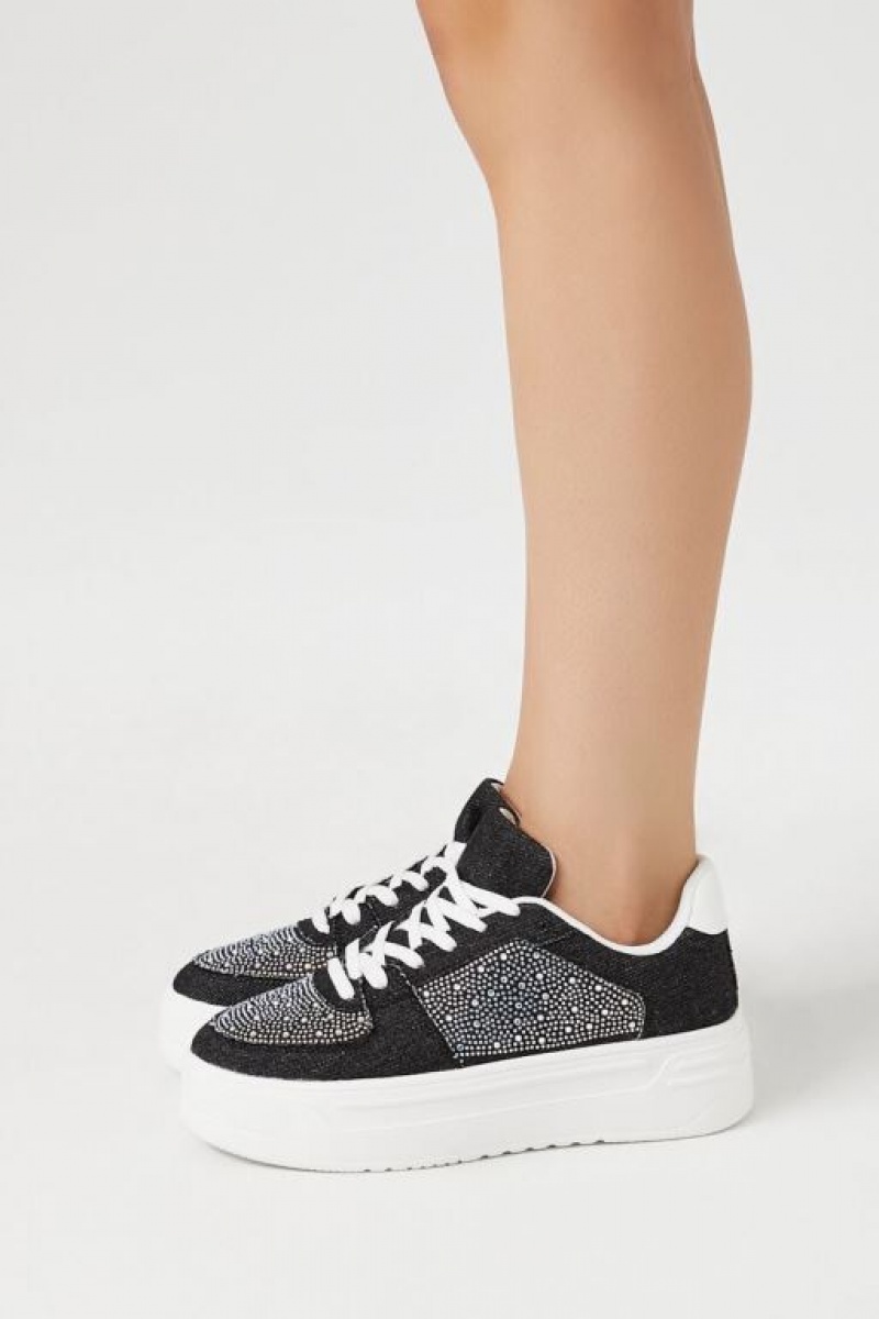 Zapatillas Forever 21 Denim Rhinestone Mujer Negras | gRLtt5EcaL1