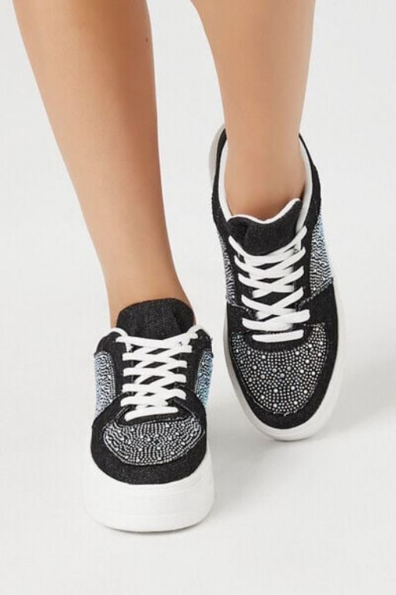 Zapatillas Forever 21 Denim Rhinestone Mujer Negras | gRLtt5EcaL1