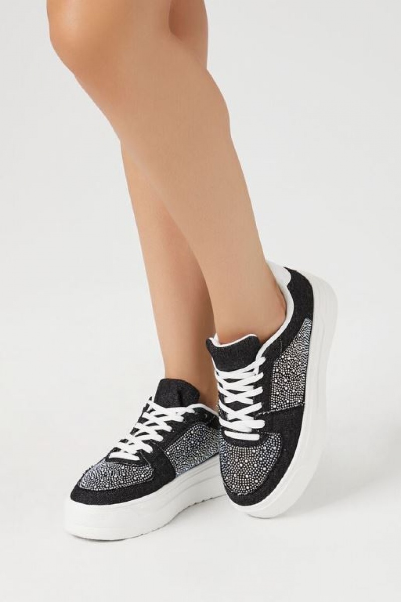 Zapatillas Forever 21 Denim Rhinestone Mujer Negras | gRLtt5EcaL1