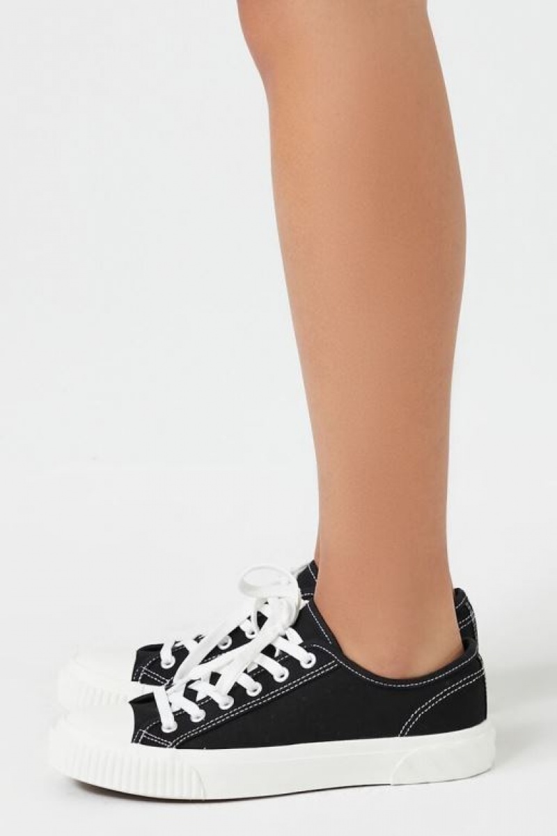 Zapatillas Forever 21 Low Top Canvas Mujer Negras | MlfuKhoI4GX