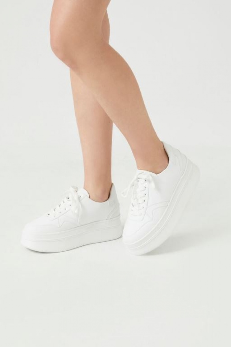 Zapatillas Forever 21 Low Top Platform Mujer Blancas | Gv2f3466Mox