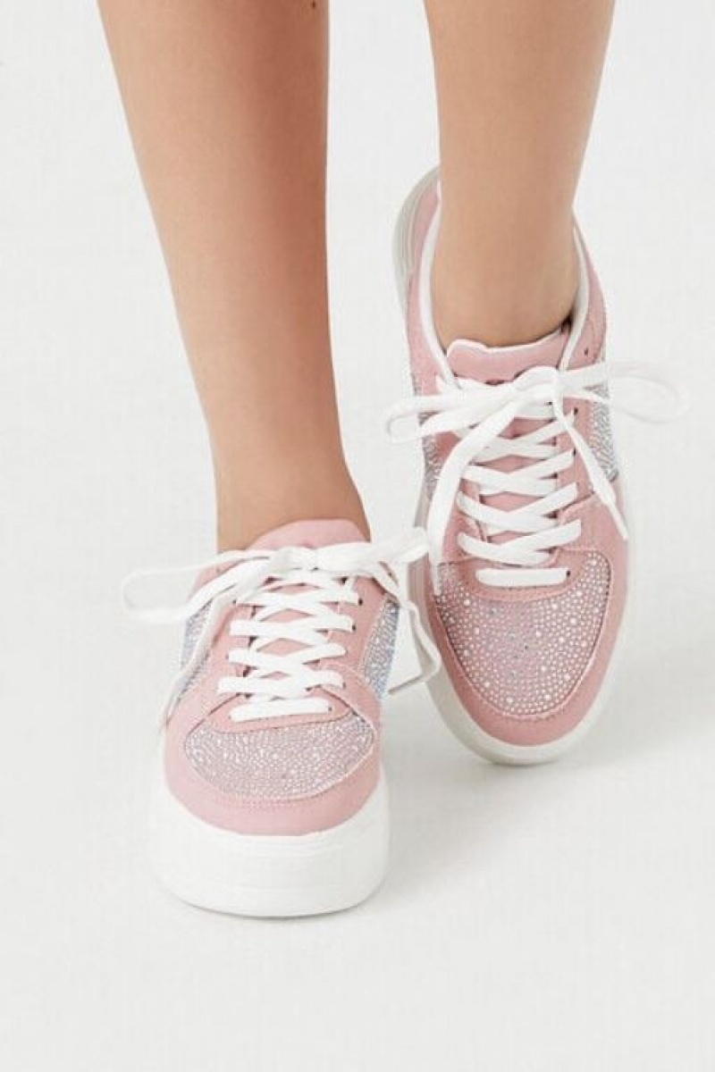 Zapatillas Forever 21 Rhinestone Low Top Platform Mujer Rosas | Pj0uoyEntJY